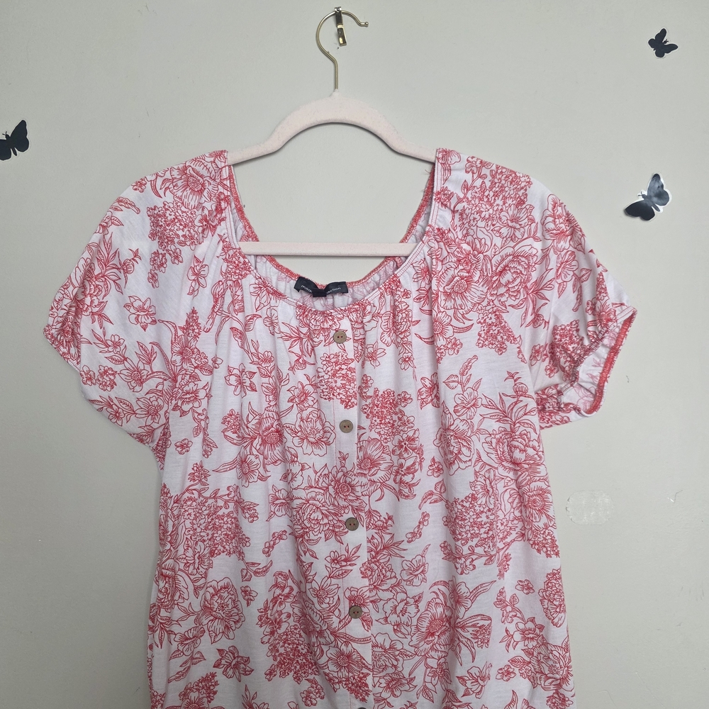 Floral Button-Down Top - Red and White